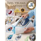 Happy Trend Amaçlı Xl Büyük Boy Ayakkabı Yıkama Çantası Yıkama Torbası Fileli-Geliştirilmiş Kalın ve Sık Dokuma Kumaş- Uzun ve Sık Iç Makarna - Dayanıklı Yırtılmaz Polyester Kumaş- Yıkamada Açılmayan Fermuar - Beyaz - Standart