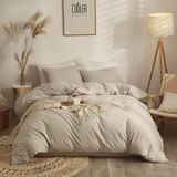 Happy Trend Amwan Modern Stil Bej Nevresim King Size Boho Bej Yorgan Örtüsü% 100% Yıkanmış Pamuk Yatak Takımları Yumuşak Pamuk Bej Yatak Örtüsü Lüks Işık Tan Nevresim Fermuar Kapatma ile