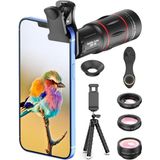 Happy Trend Apexel Kamera Lens Kiti, 18 x Monoküler Teleskop, 0,63 x Geniş Açı, 15 x Makro Objektif, 198° Balık Gözü Objektif, Iphone, Samsung ve Çoğu Akıllı Telefon Için Esnek Kamera Tripodu - Sarı