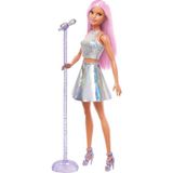 Happy Trend Barbie Pop Yıldızı Bebek ve Mikrofon Parlak Etek Giyen, Pembe Saçlı, 3-7 Yaş Arası Için Hediye, JCW42 - Mor