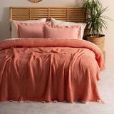 Happy Trend Çift Kişilik, 100% Pamuk 4 Katlı Kaliteli Müslin Yatak Örtüsü, Dekoratif Şık Yumuşak Hafif Yazlık Pike (Kiremit, Çift Kişilik 220X240 Cm)