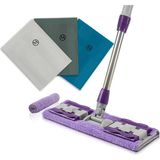 Happy Trend Cleanıng | Mandallı Teleskobik Mop + 3lü Sihirli Cam, Ayna Bezi | Temizlik Seti - Standart - Mor