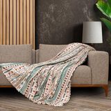Happy Trend Concept Softmicro Boho Etnik Desenli Mikrofiber Koltuk Örtüsü ve Tv Battaniyesi, Koltuk Şalı, Kaymaz Turkuaz 130X180 cm