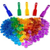 Happy Trend Çubuklar ve Bingo Çipleri Oyun Belirteçleri Eğitici Stem Kitleri Öğrenme, Duyusal Kutular, Bilim, Sayma ve Sıralama Için 5'li Paket ve 500 Metal Çip - Kırmızı