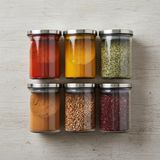 Happy Trend Deconox 6’lı Paslanmaz Metal Vakum Kapaklı Cam Baharatlık Seti, Hava Almaz Silikon Contalı Lüks Erzak Saklama Kabı, Modern Mutfak Düzenleyici Kavanoz 200ML-250ML-325ML Seçenekli (200ML - 6.5cm-8cm) - Şeffaf