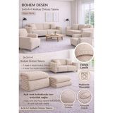 Happy Trend Desen Krem Lastikli Koltuk Örtüsü 3+3+1+1 Takımı Esnek Lastikli Koltuk Örtüsü Koltuk Kılıfı Vizon 180 x 230