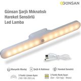 Happy Trend Günsan Şarjlı Mıknatıslı Hareket Sensörlü LED Lamba - Dolap Içi, Mutfak, Kitaplık, Tezgah Altı Aydınlatma - 3 Renk Modu - Dim Edilebilir - Işık Hafızalı