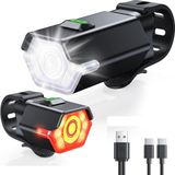 Happy Trend Ht-27 Şarjlı Bisiklet Işığı Ön Arka Flaşlı USB 4 Mod Stop Lambası Aydınlatma Işık Seti IP65 Su Geçirmez Lamba Motosiklet Yan Işık - Siyah