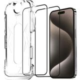 Happy Trend iPhone 15 Pro Max Uyumlu Hizalama Aparatlı Koruyucu Cam Takılırken Camın Altında Kesinlikle Toz Bırakmayan Tam Koruma Sağlayan Pürüzsüz Lazer Kesim Premium Ekran Koruyucu Kırılmaz Cam