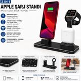 Happy Trend iPhone & Apple Watch & Airpods Şarj Standı Uyumlu– Metal Çoklu Şarj Istasyonu, 20 w Adaptörlü Hızlı Şarj, 2 m Lightning/usb‑c Kablo, Masaüstü Telefon Standı Siyah