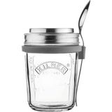 Happy Trend Kilner Kaşıklı Kahvaltı Bardağı, 350 Ml, Çap 9,5 Cm, 5 Parça, Taşınabilir Müsli Kabı, Zararlı Madde Içermez, Müsli, Porridge ve Yoğurt Için Kapaklı Cam Kap - Şeffaf