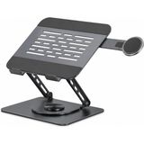 Happy Trend Laptop Stand Karbon Çelik 360° Döner Ergonomik Yükseklik Ayarlı Soğutucu Magsafe Uyumlu Telefon Tutuculu Gizlenebilir Notebook Tablet Uyumlu 10-17.3 Inç Gri