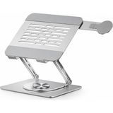 Happy Trend Laptop Stand Karbon Çelik 360° Döner Ergonomik Yükseklik Ayarlı Soğutucu Magsafe Uyumlu Telefon Tutuculu Gizlenebilir Notebook Tablet Uyumlu Gümüş - Standart