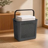 Happy Trend Litre Çamaşır Sepeti, Taşıma Kulplu Delikli Plastik Kirli Sepeti, Banyo Çamaşır Odası Yatak Odası ve Dolap Düzeni Için Pratik Organizer (Gri)