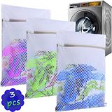 Happy Trend Makinesi Için 3'lü Paket File Çamaşır Torbası - Narin, Iç Çamaşırı, Sütyen ve Ayakkabılar Için Ideal - Seyahat ve Ev Için Dayanıklı, Nefes Alabilir ve Fermuarlı Yıkama Torbası - Giysilerinizi - Beyaz - Standart