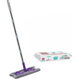Happy Trend Mandallı Mop + Yer Temizlik Havlusu Hediyeli Microfiber Yüzey Set Paspas Duvar Cam Kıskaçlı Klipsli - Standart - Mor
