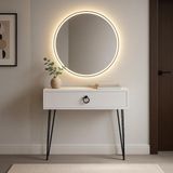 Happy Trend Metal Ayaklı Modern Dresuar – 80X20X20 Cm, Suntalam, Minimalist Antre ve Salon Konsol Dolabı - Beyaz