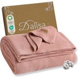 Happy Trend Organik Pamuk Örgü Battaniye – Gots Sertifikalı, Hafif, Nefes Alabilir ve Rahat Yapısıyla Kanepe, Yatak ve Ev Dekorunda Boho Vintage Tarzı (Pembe, 130X150 Cm)