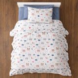 Happy Trend Pamuklu Tek Kişilik Nevresim Takımı Yorgan Kılıfı Çocuk Ayı Desen + Lastikli Çarşaf +1 Adet Yastık Kılıflı - Beyaz - Lacivert - 160 x 220 cm