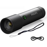 Happy Trend Philips SFL2185/93 350 Lümen 3W LED El Feneri Teleskopik Zoom Sos Modlu Şarj Edilebilir Uzun Menzilli Flashlight - Siyah