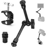 Happy Trend Profesyonel Magic Arm Dslr Kamera Tutucu Süper Kelepçeli Mengene Stand, 1/4 3/8 Dişli Flaş Pabuçlu Esnek Mafsallı Kol Tripod Masa Gidon Monitör Mikrofon Aksiyon Kamera Sabitleme, MG01, Siyah