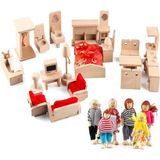 Happy Trend Set Bebek Evi Mobilya Aksesuarları Ahşap Banyo/oturma Odası/yemek Odası/yatak Odası/mutfak Ev Bebek Dekorasyon Sembolik Oyun Çocuk Kız Oyuncakları - Çok Renkli