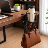 Happy Trend Tutucu ve Kulaklık Askısı, Kelepçeli Metal Masa Içecek Tutucu, Ayarlanabilir Masa Bardaklığı, Kahve Kupası, Termos ve Su Şişesi Için Ofis Oyuncu Masası Organizer Siyah