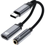 Happy Trend Type-C To 3.5mm Kulaklık ve Type-C Şarj Dönüştürücü Adaptör - Gri