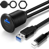 Happy Trend USB 3.0 Araba USB Bağlantı Noktası Montajlı Gömme Kablo Erkekten Kadına, Gösterge Paneli Uzatma Kablosu, LED Göstergeli Araba Tekne Motosiklet Için (1 Ft) - Sarı
