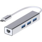 Happy Trend USB Tip C Ethernet 1000MBPS - 1 Gigabit RJ45 Adaptör ve 3 USB Bağlantı Noktası 3.0 Data Hub MacBook Air/pro iMac Acer Lenovo Asus Hp Samsung Huawei ile Uyumlu - Gümüş