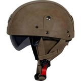 Happy Trend Yyk 701 Zn Deri Kaplama Miğfer Kask, Yüksek Dayanımlı Abs Kabuk, Fermuarlı Boyun Korumalı Retro Askeri Tarz Chopper Cruiser Scooter Kaskı - Standart - Kahverengi