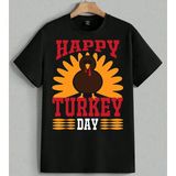 Happy Turkey Hindi Kusu Seker Baskılı Unisex Erkek Kadın Oversize Tişört Siyah