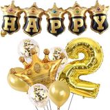 Happy Yazılı Gold Konfetili 2 Yaş Rakam Balon Set