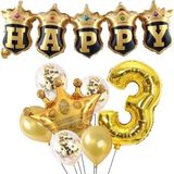 Happy Yazılı Gold Konfetili 3 Yaş Rakam Balon Set