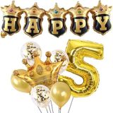 Happy Yazılı Gold Konfetili 5 Yaş Rakam Balon Set