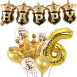 Happy Yazılı Gold Konfetili 6 Yaş Rakam Balon Set