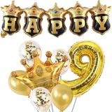 Happy Yazılı Gold Konfetili 9 Yaş Rakam Balon Set