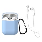 HappyCase Air Pods 1 ve 2. Nesil Uyumlu Silikon Kulaklık Kılıfı ve Askı Aparat 2 Li Set - Açık Mavi