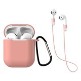 HappyCase Air Pods 1 ve 2. Nesil Uyumlu Silikon Kulaklık Kılıfı ve Askı Aparat 2 Li Set - Açık Pembe