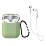 HappyCase Air Pods 1 ve 2. Nesil Uyumlu Silikon Kulaklık Kılıfı ve Askı Aparat 2 Li Set - Açık Yeşil