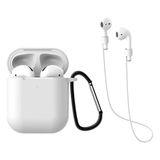 HappyCase Air Pods 1 ve 2. Nesil Uyumlu Silikon Kulaklık Kılıfı ve Askı Aparat 2 Li Set - Beyaz