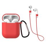 HappyCase Air Pods 1 ve 2. Nesil Uyumlu Silikon Kulaklık Kılıfı ve Askı Aparat 2 Li Set - Kırmızı