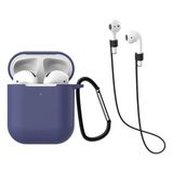 HappyCase Air Pods 1 ve 2. Nesil Uyumlu Silikon Kulaklık Kılıfı ve Askı Aparat 2 Li Set - Koyu Mavi