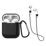 HappyCase Air Pods 1 ve 2. Nesil Uyumlu Silikon Kulaklık Kılıfı ve Askı Aparat 2 Li Set - Siyah