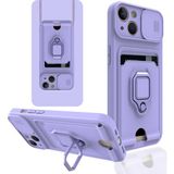 Happycase iPhone 13 Kılıf Zuma Kartvizitli Yüzüklü Silikon - Lila