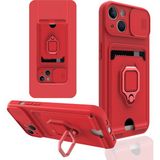 Happycase iPhone 14 Plus Kılıf Zuma Kartvizitli Yüzüklü Silikon - Kırmızı
