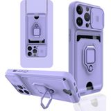 Happycase iPhone 14 Pro Kılıf Zuma Kartvizitli Yüzüklü Silikon - Lila