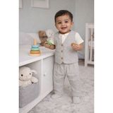 HappyKds123 Müslin TakımGri pantolon yelek beyaz bluzüyle üçlü takım - 001-Gri - 1 - 2 Yaş