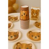 Happyland Ayıcıklı Retro Tabak Bardak Seti (1 Paket 8'li Tabak, Bardak 8'li ) Retro Konsept Doğum Günü Süsleri