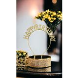 Happyland Gold Renk Lüks Kristal Taşlı Happy Birthday Parti Taç 17*16 cm Doğum Günü Partisi Tacı